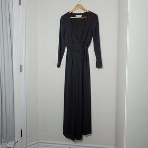 David's Bridal Women's Black Long Sleeve V-Neck Slit In Front Maxi Wrap Dress 6